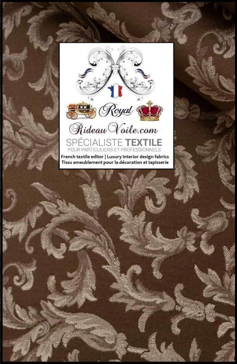 Tissu Jacquard Baroque ameublement Damasco MARRON mètre grande largeur