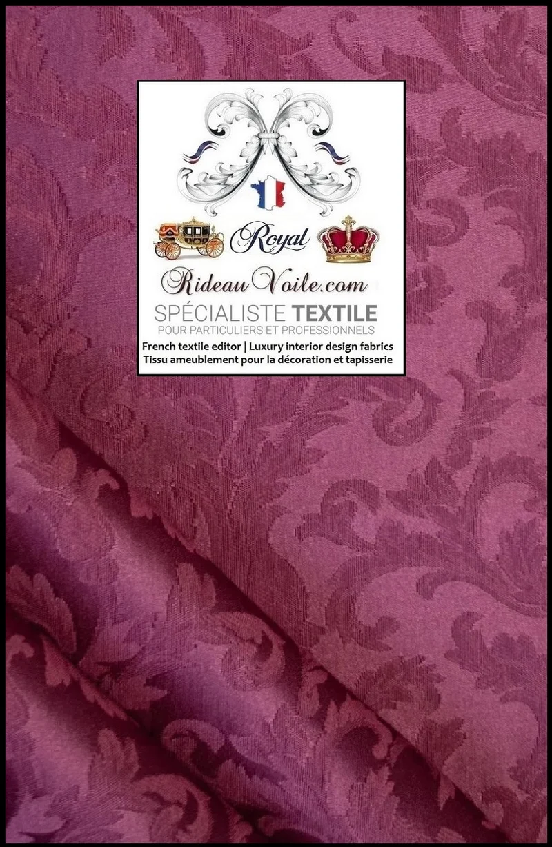 Tissu Jacquard Baroque ameublement Damasco violet mètre largeur 330cm