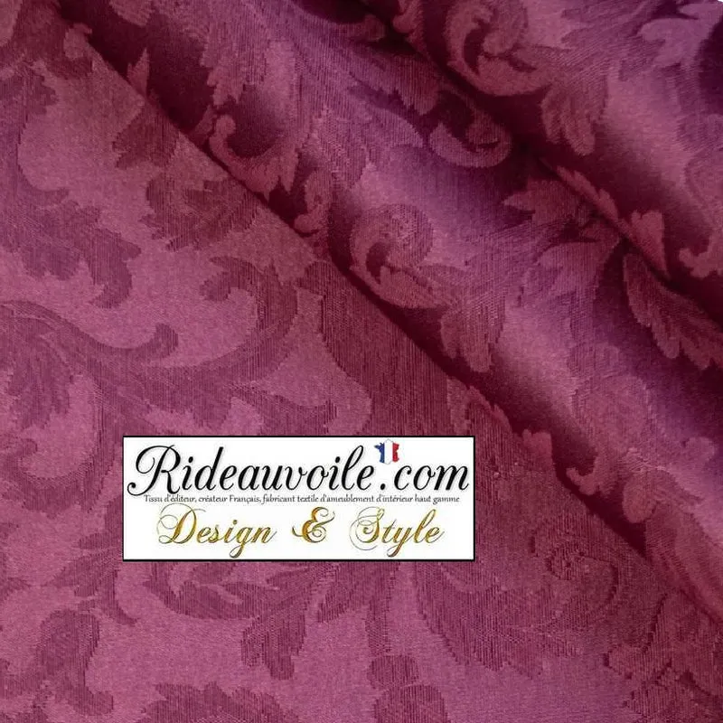 Tissu Jacquard Baroque ameublement Damasco violet mètre largeur 330cm