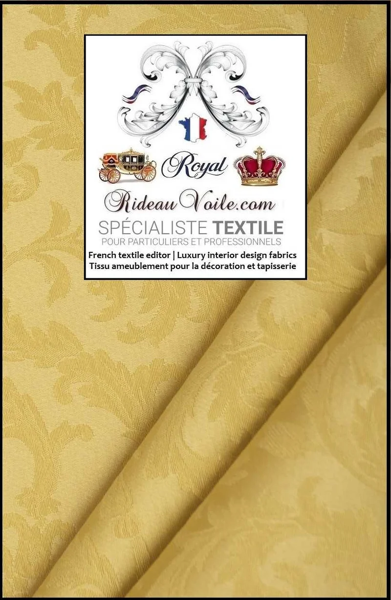 Tissu Damassé Empire ameublement au mètre Jacquard ornement Baroque Jaune