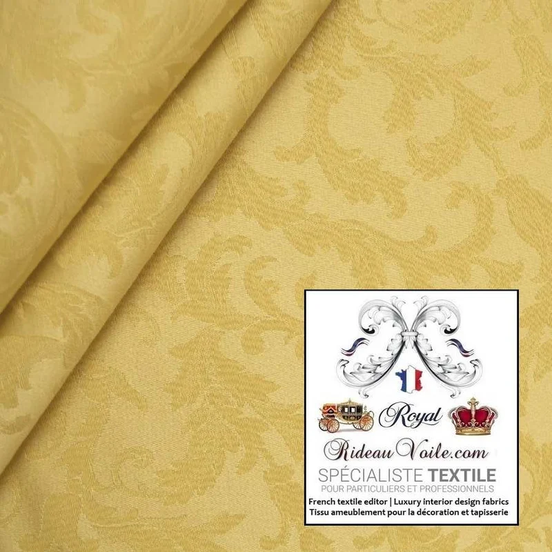 Tissu Damassé Empire ameublement au mètre Jacquard ornement Baroque Jaune