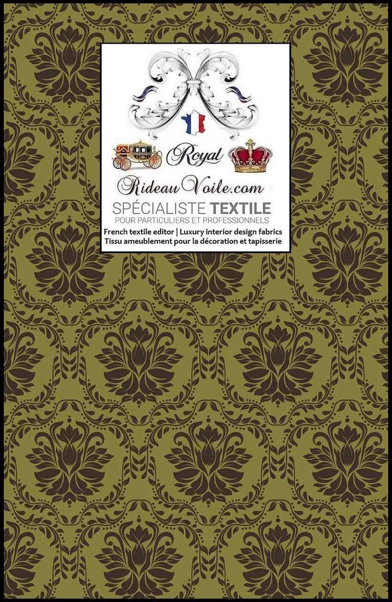 Tissu ameublement confection rideau occultant imprimé vert kaki floral coton vintage