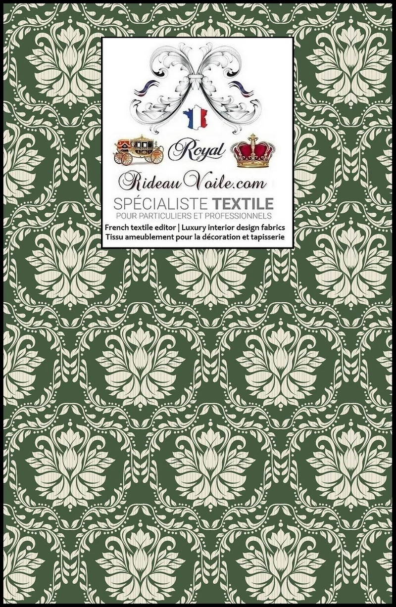 Tissu ameublement ignifuge rideau occultant imprimé vert floral coton vintage arabesque