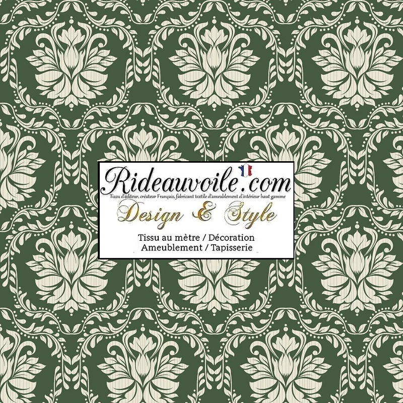 Tissu ameublement ignifuge rideau occultant imprimé vert floral coton vintage arabesque