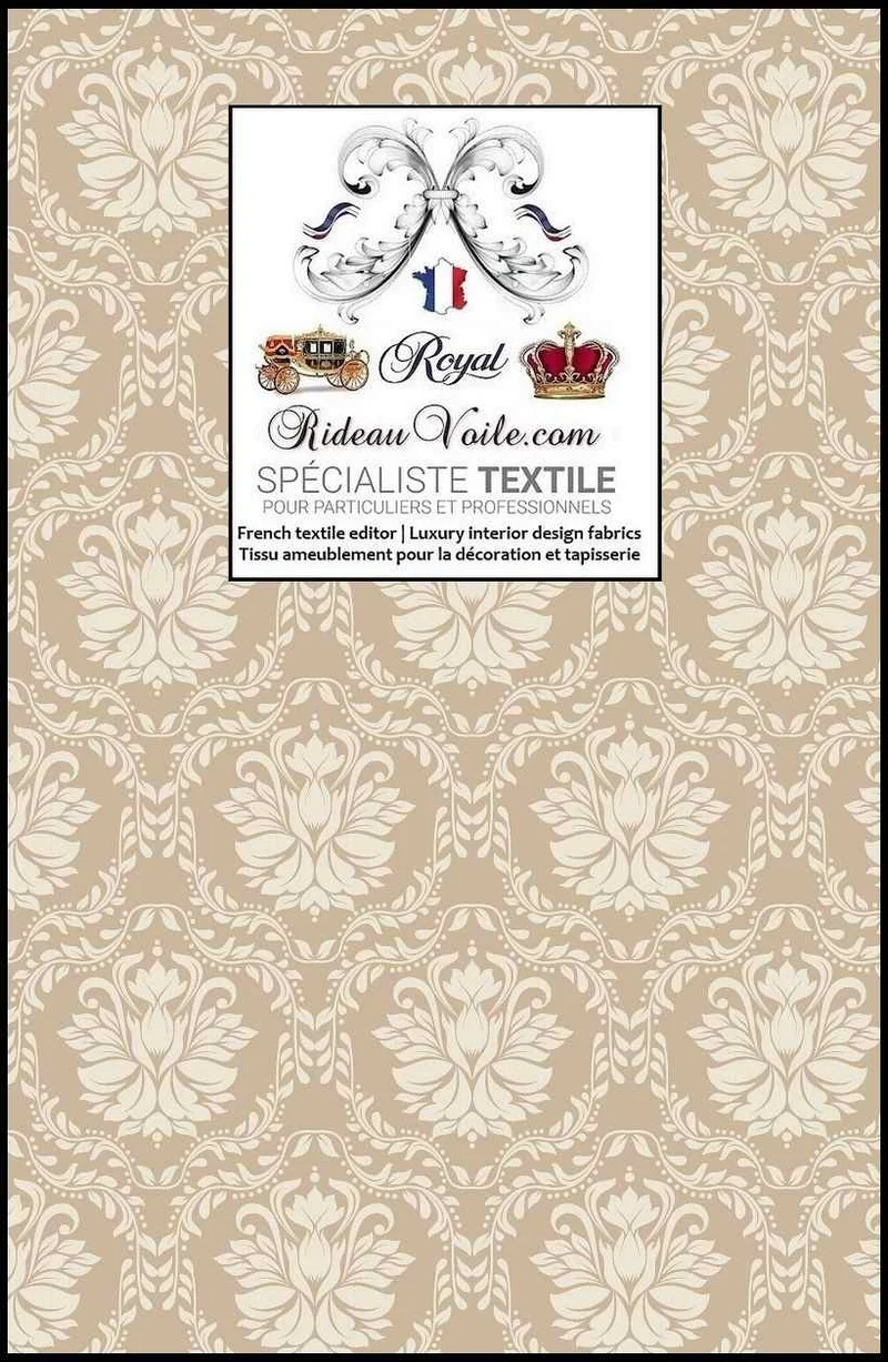 Tissu ameublement ignifuge rideau occultant imprimé coton vintage floral arabesque Beige