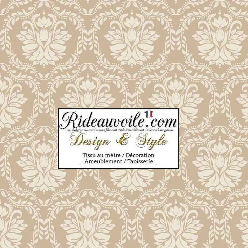 Tissu ameublement ignifuge rideau occultant imprimé coton vintage floral arabesque Beige