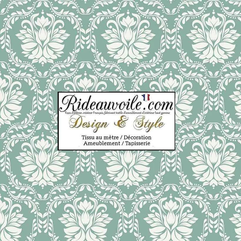 Tissu ameublement ignifuge rideau occultant imprimé coton vintage floral arabesque vert