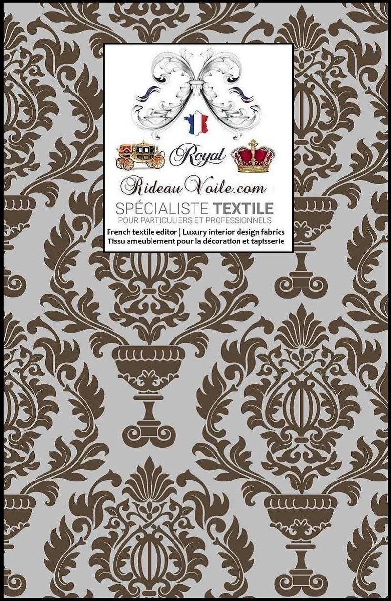 Tissu ameublement ignifuge Jacquard imprimé Baroque floral inspiration gris vintage