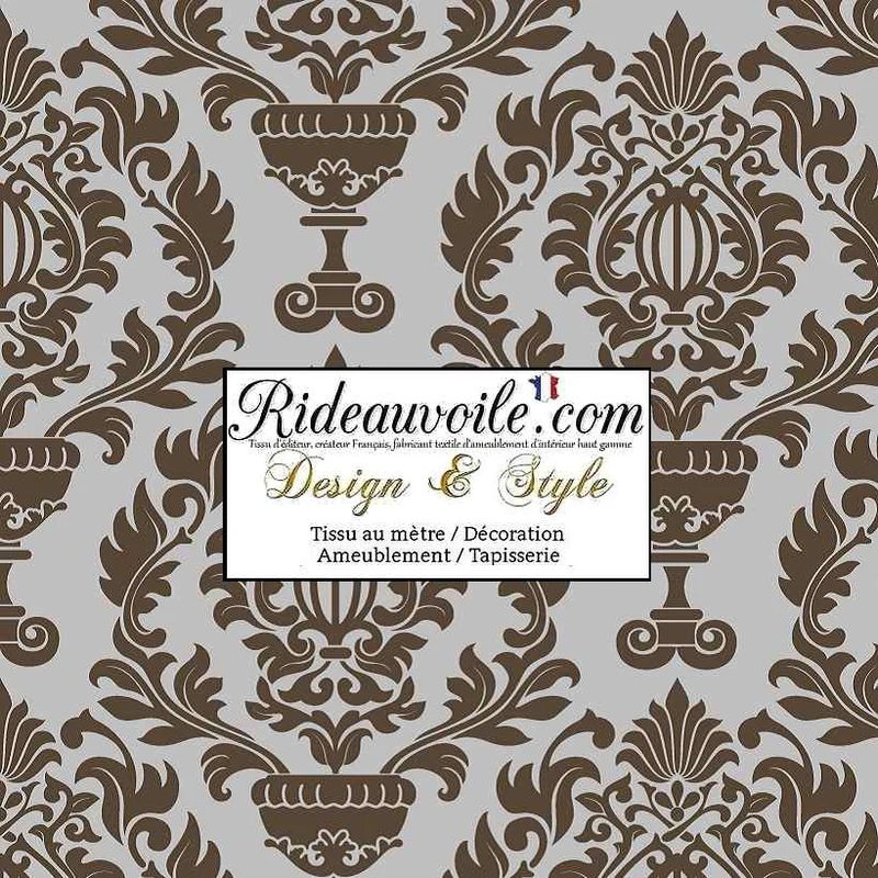 Tissu ameublement ignifuge Jacquard imprimé Baroque floral inspiration gris vintage