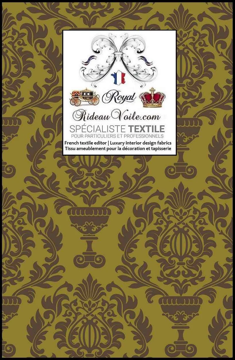 Tissu ameublement ignifuge Jacquard imprimé Baroque vert floral inspiration vintage