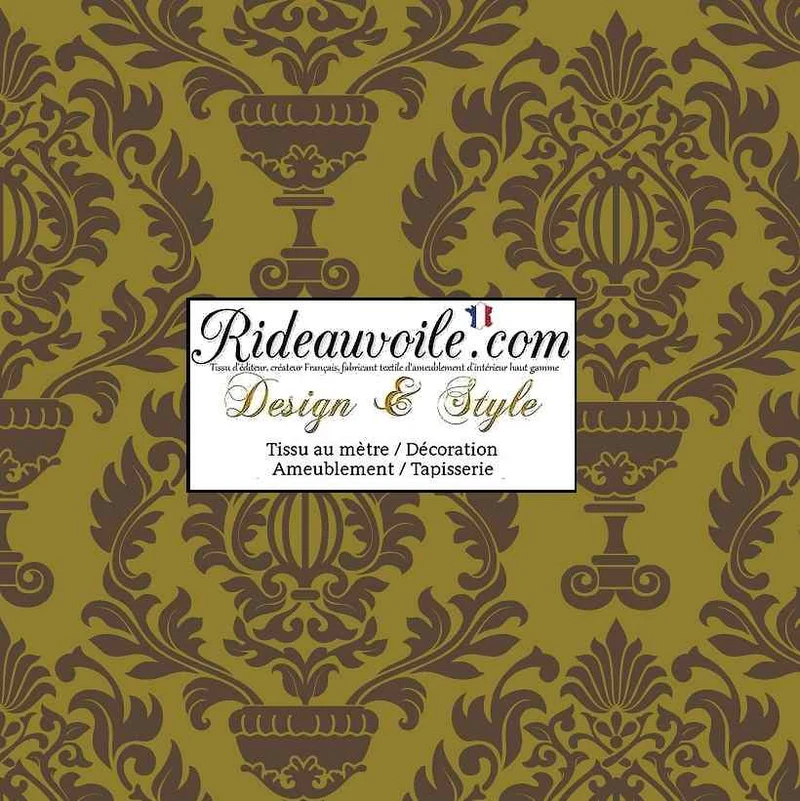 Tissu ameublement ignifuge Jacquard imprimé Baroque vert floral inspiration vintage