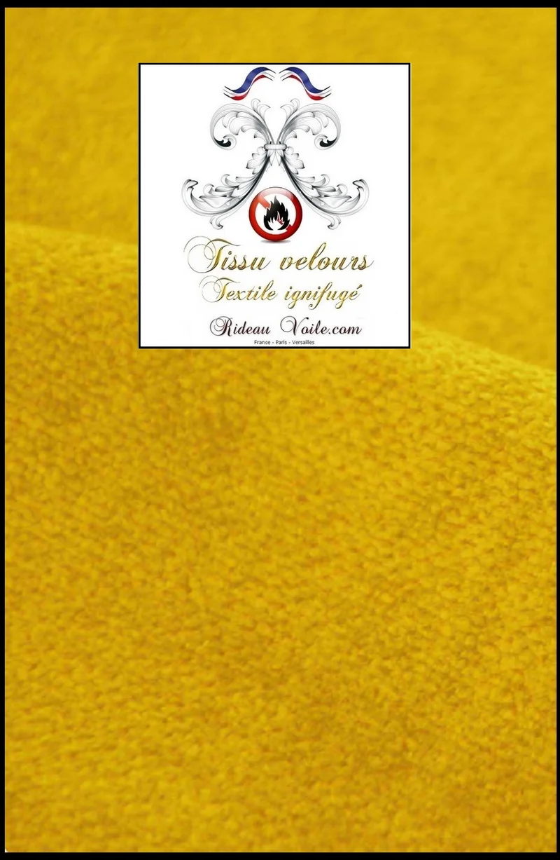 Tissu Ameublement velours double face ignifugé 🔥 jaune mètre rideau