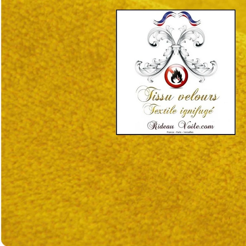 Tissu Ameublement velours double face ignifugé 🔥 jaune mètre rideau