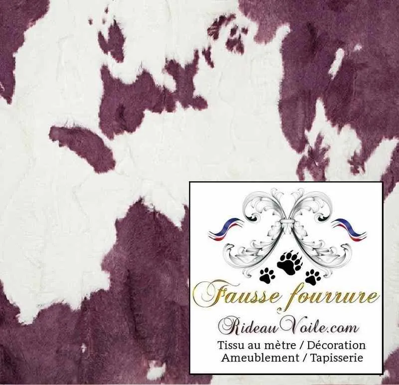 Tissu ameublement loisir intérieur fausse fourrure imitation tache peau de vache violet