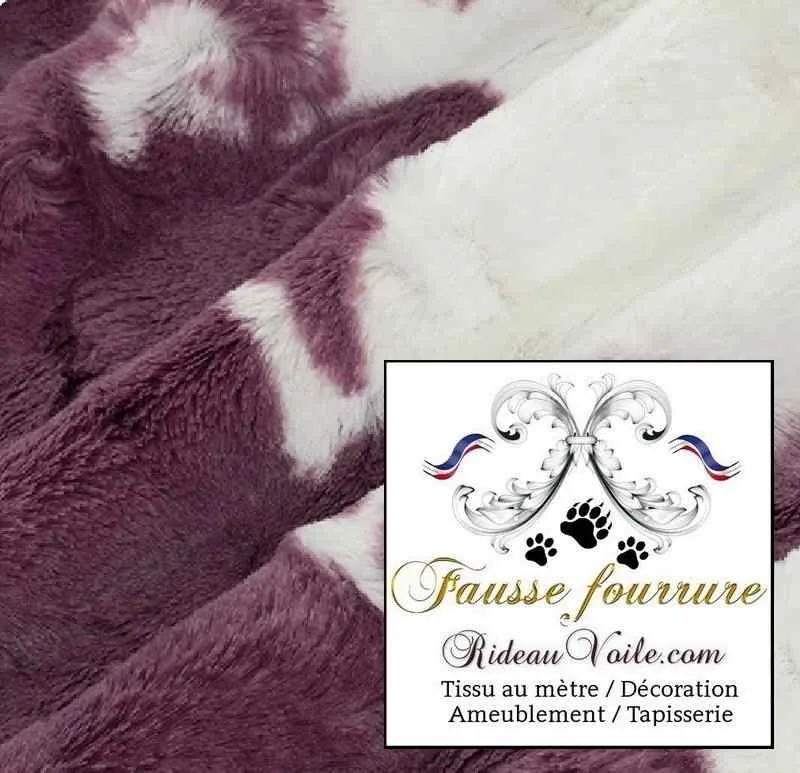 Tissu ameublement loisir intérieur fausse fourrure imitation tache peau de vache violet