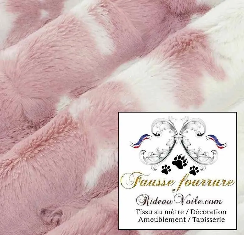 Tissu ameublement loisir intérieur fausse fourrure imitation tache peau de vache Rose