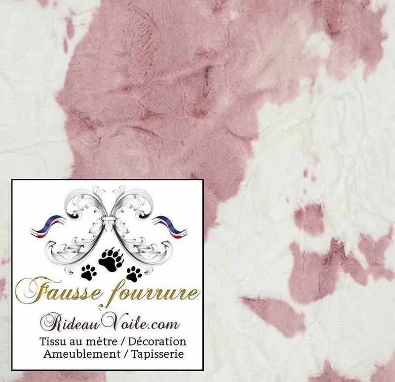 Tissu ameublement loisir intérieur fausse fourrure imitation tache peau de vache Rose