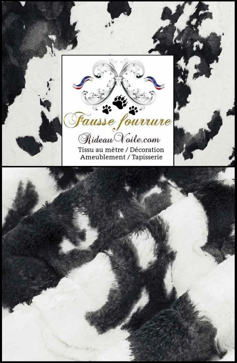 Tissu ameublement loisir intérieur fausse fourrure imitation peau de vache noir au mètre