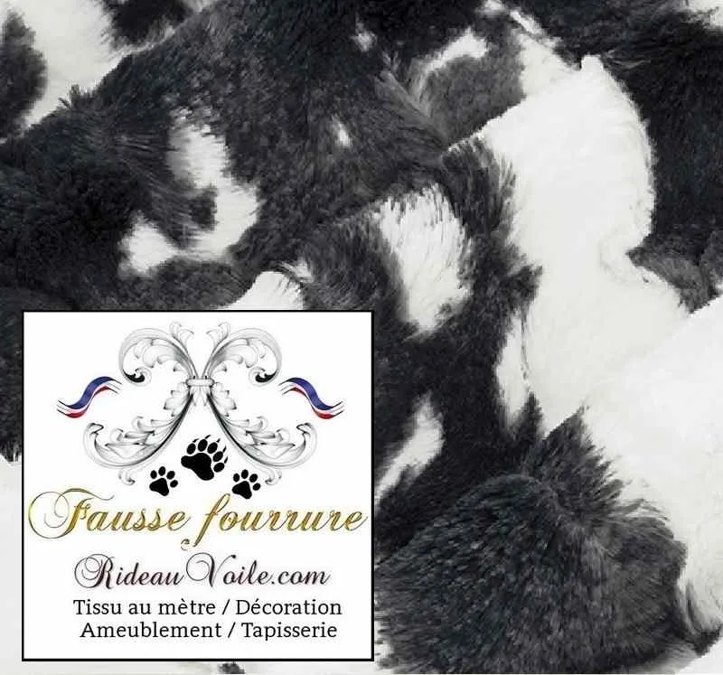 Tissu ameublement loisir intérieur fausse fourrure imitation peau de vache noir au mètre