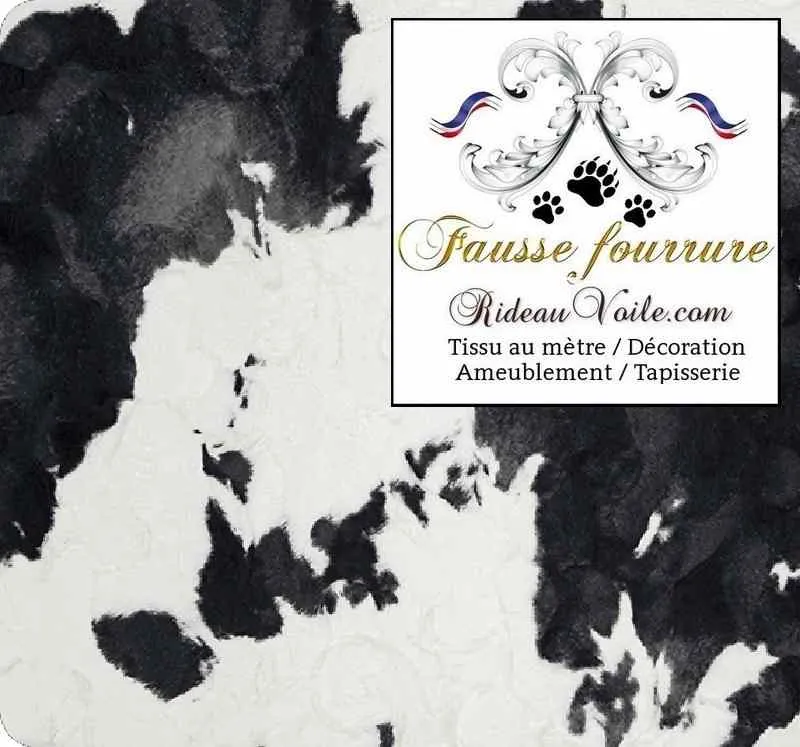 Tissu ameublement loisir intérieur fausse fourrure imitation peau de vache noir au mètre