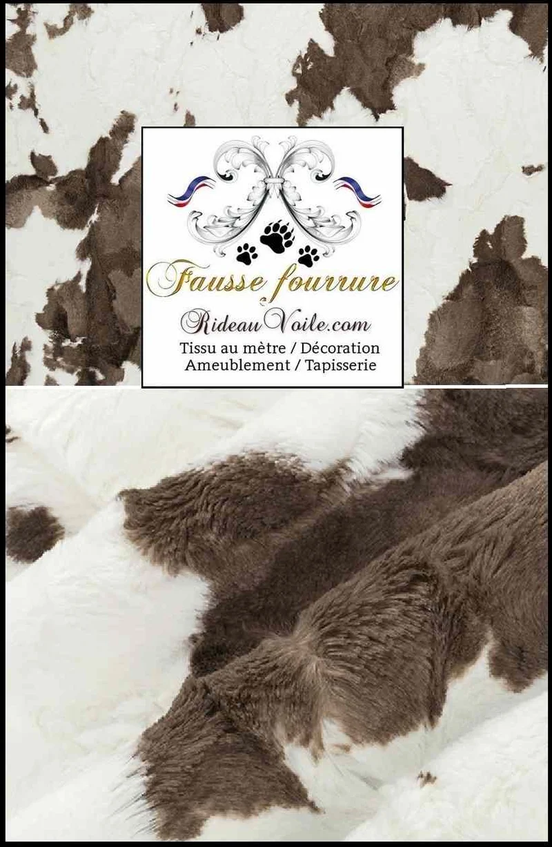 Tissu fausse fourrure peau de vache au mètre ameublement intérieur marron ivoire