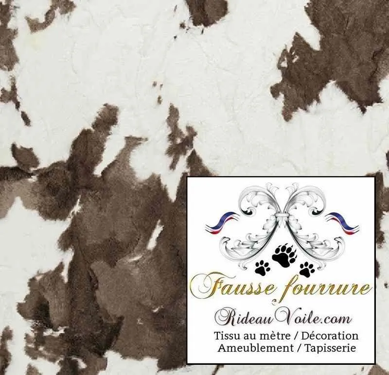 Tissu fausse fourrure peau de vache au mètre ameublement intérieur marron ivoire