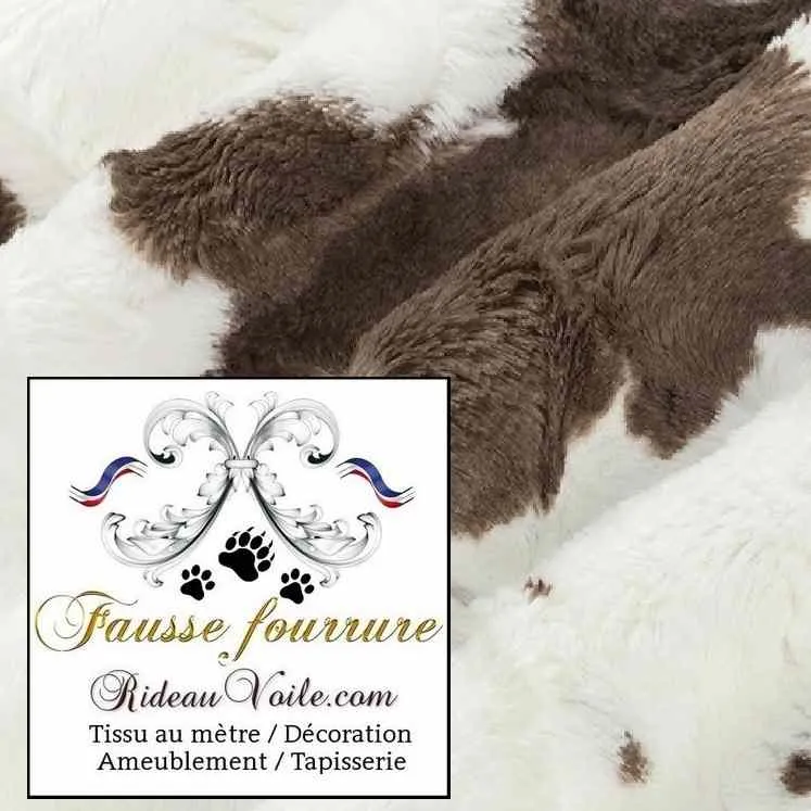 Tissu fausse fourrure peau de vache au mètre ameublement intérieur marron ivoire