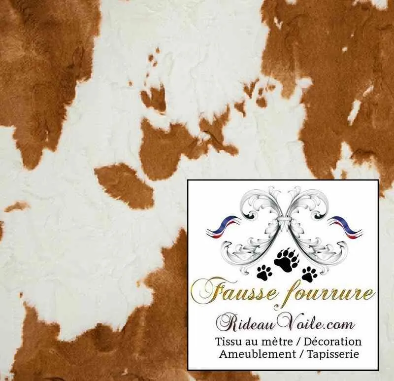 Tissu fausse fourrure peau de vache au mètre rideau déco intérieur brune marron ivoire