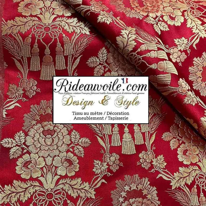 Tissu ameublement Brocart Damasco Architect interior Baroque Rouge Or doré