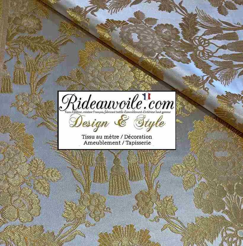 Tissu ameublement Brocart Damasco Architect interior Baroque Blanc dorure Or