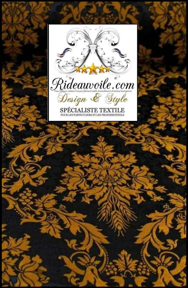 Tissu ameublement ancien Médiéval Brocart Damasco interior Baroque Noir Doré