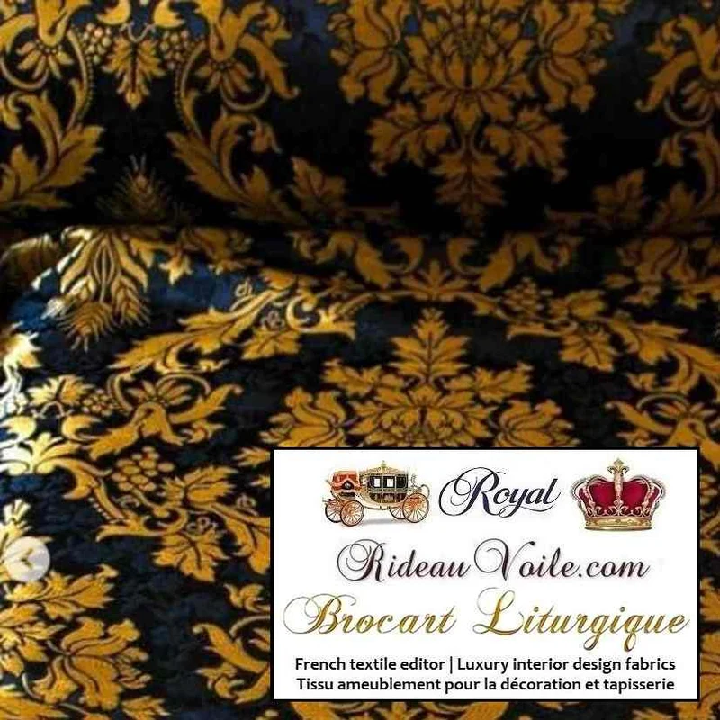 Tissu ameublement ancien Médiéval Brocart Damasco interior Baroque Noir Doré