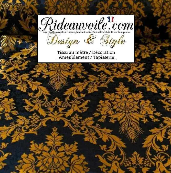 Tissu ameublement ancien Médiéval Brocart Damasco interior Baroque Noir Doré