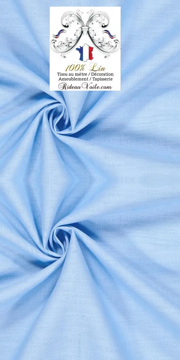 Tissu toile de Lin uni 100% LIN mi-lourd ameublement décoration bleu rideau tenture