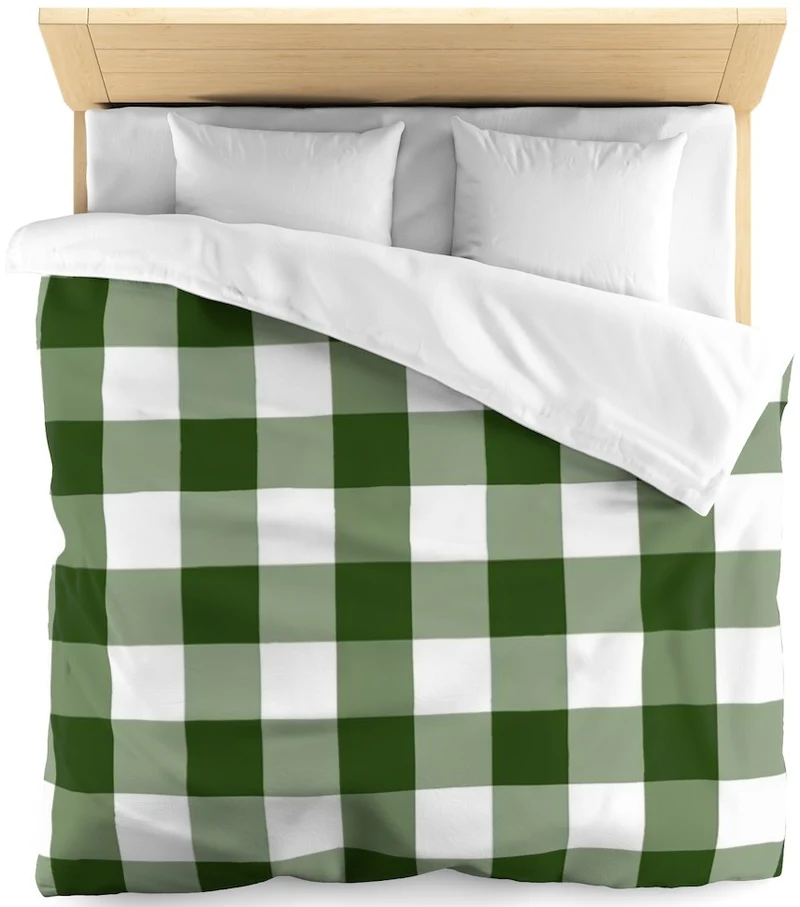 Boutique tissu motif imprimé carreaux vichy au mètre vert foncé rideau couette coussin