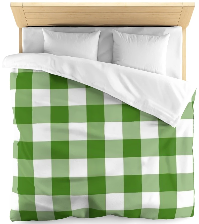 Carreaux imprimé chic vichy tissu au mètre motifs vert blanc rideau couette coussin