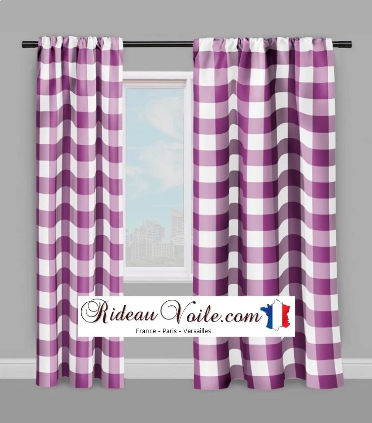 Motif Carreaux imprimé vichy tissu au mètre violet blanc rideau couette coussin voilage
