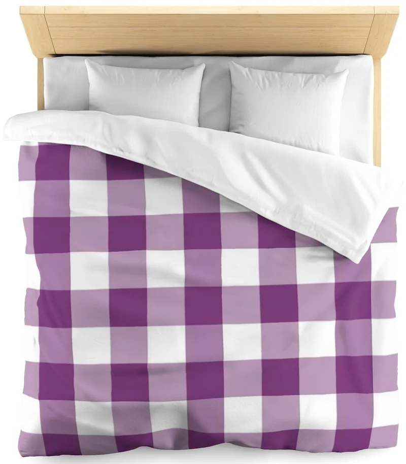 Motif Carreaux imprimé vichy tissu au mètre violet blanc rideau couette coussin voilage