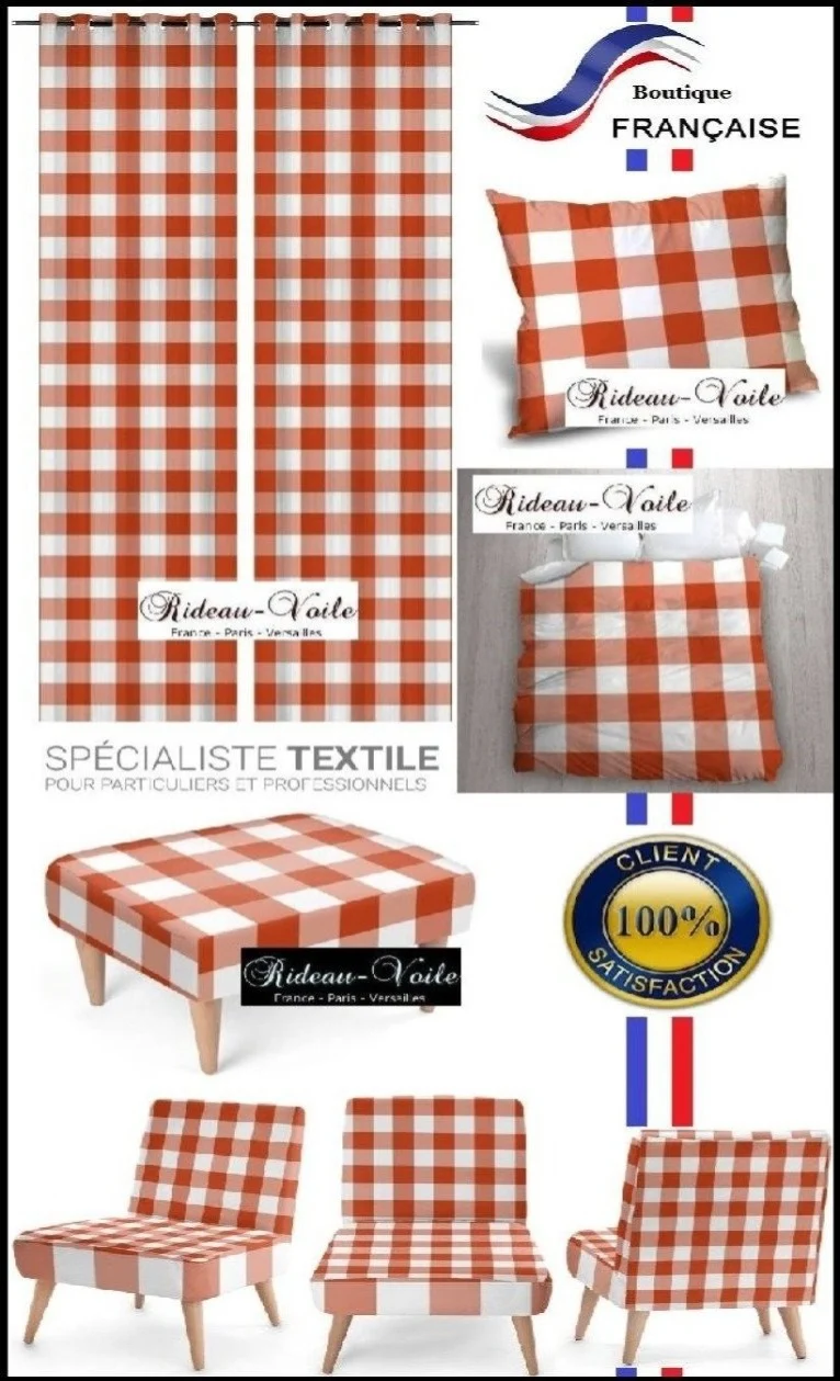 Imprimé Carreaux motif vichy tissu au mètre motif orange rideau couette coussin