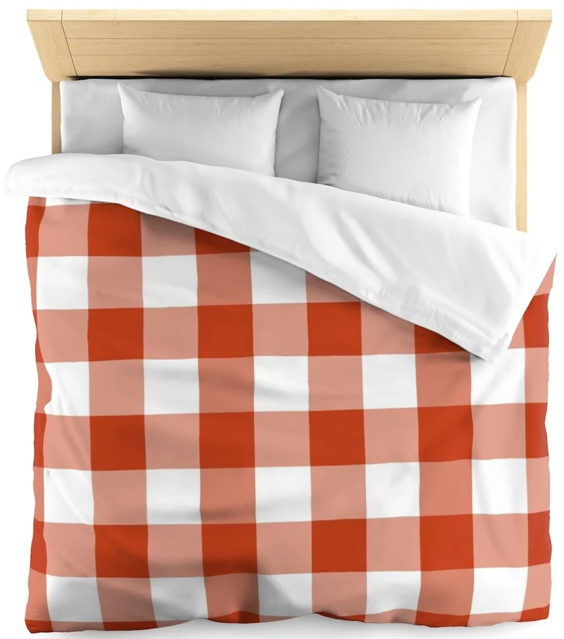 Imprimé Carreaux motif vichy tissu au mètre motif orange rideau couette coussin