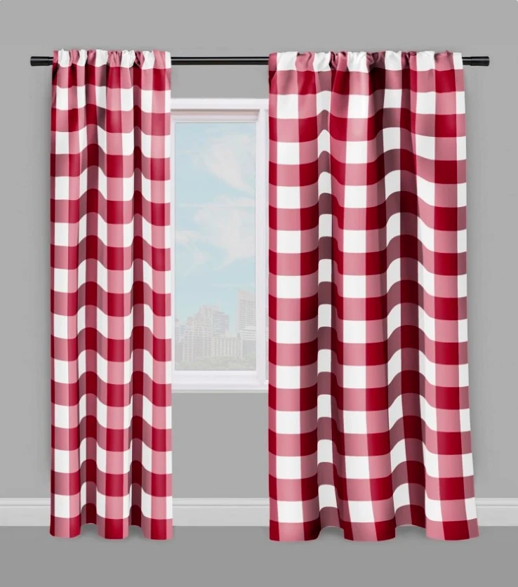 Carreaux imprimé vichy tissu mètre motif rouge foncé blanc rideau couette