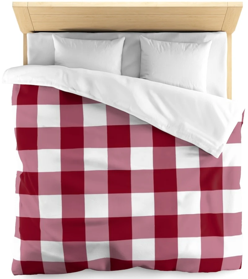 Carreaux imprimé vichy tissu mètre motif rouge foncé blanc rideau couette