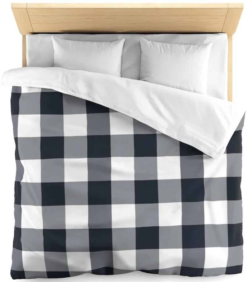 Impression gros Carreaux vichy tissu au mètre bleu cendré blanc rideau couette coussin