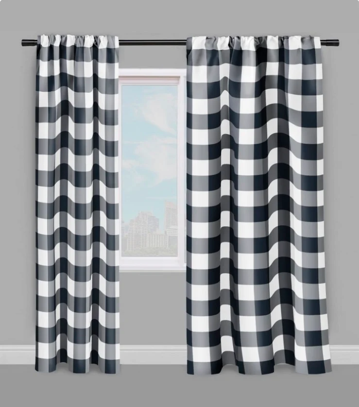 Impression gros Carreaux vichy tissu au mètre bleu cendré blanc rideau couette coussin