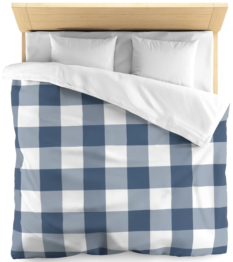 Carreaux motif imprimé vichy tissu au mètre bleu confection rideau couette coussin