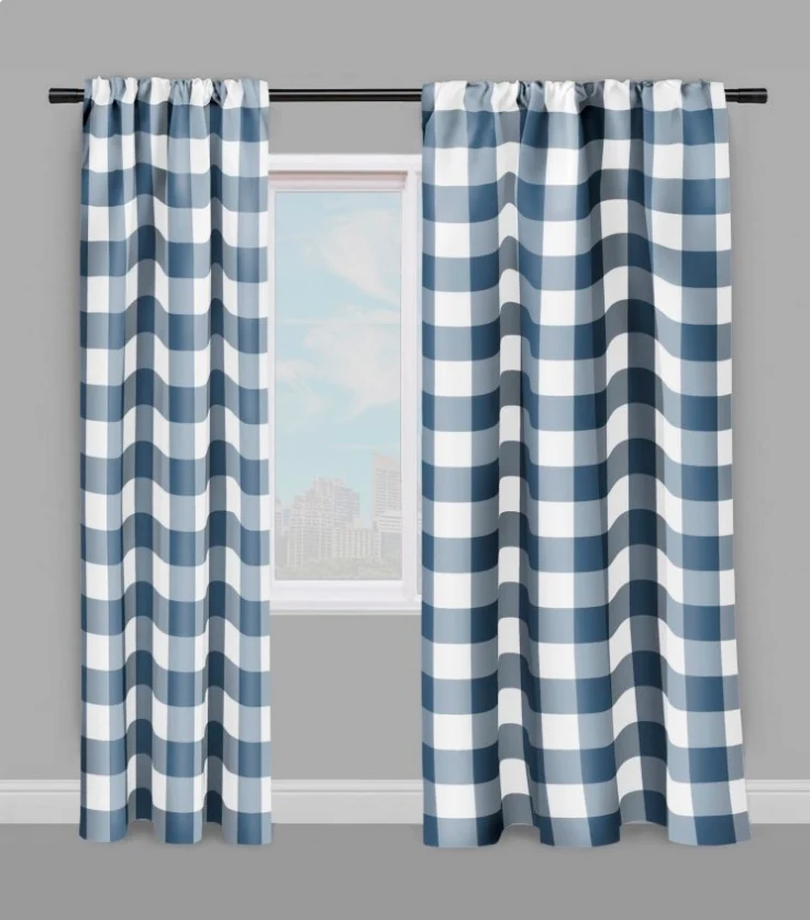 Carreaux motif imprimé vichy tissu au mètre bleu confection rideau couette coussin