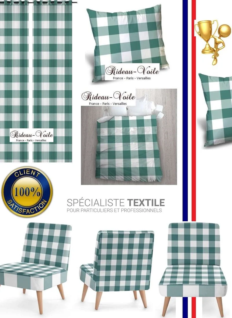 Carreaux vichy tissu au mètre motifs bleu vert blanc rideau couette coussin voilage