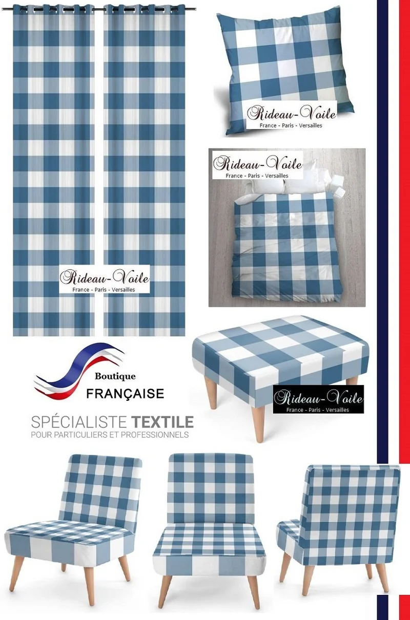 Imprimé Carreaux vichy tissu au mètre motifs bleu couture rideau couette coussin voilage