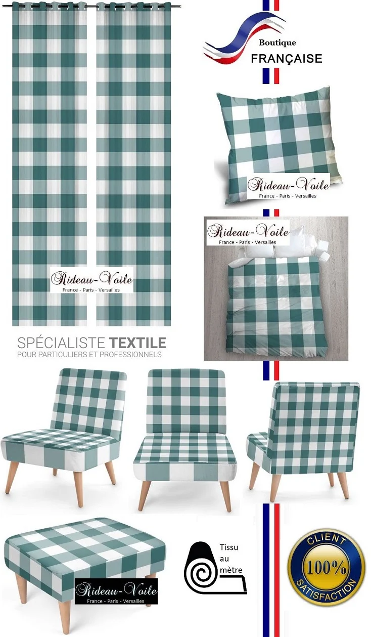 Carreaux imprimé vichy tissu au mètre motifs bleu blanc rideau couette coussin