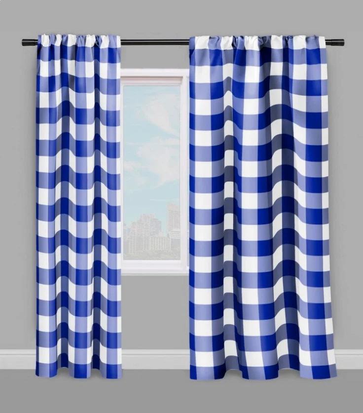Voilage rideau imprimé Carreaux vichy tissu ameublement motif carrés bleu au mètre